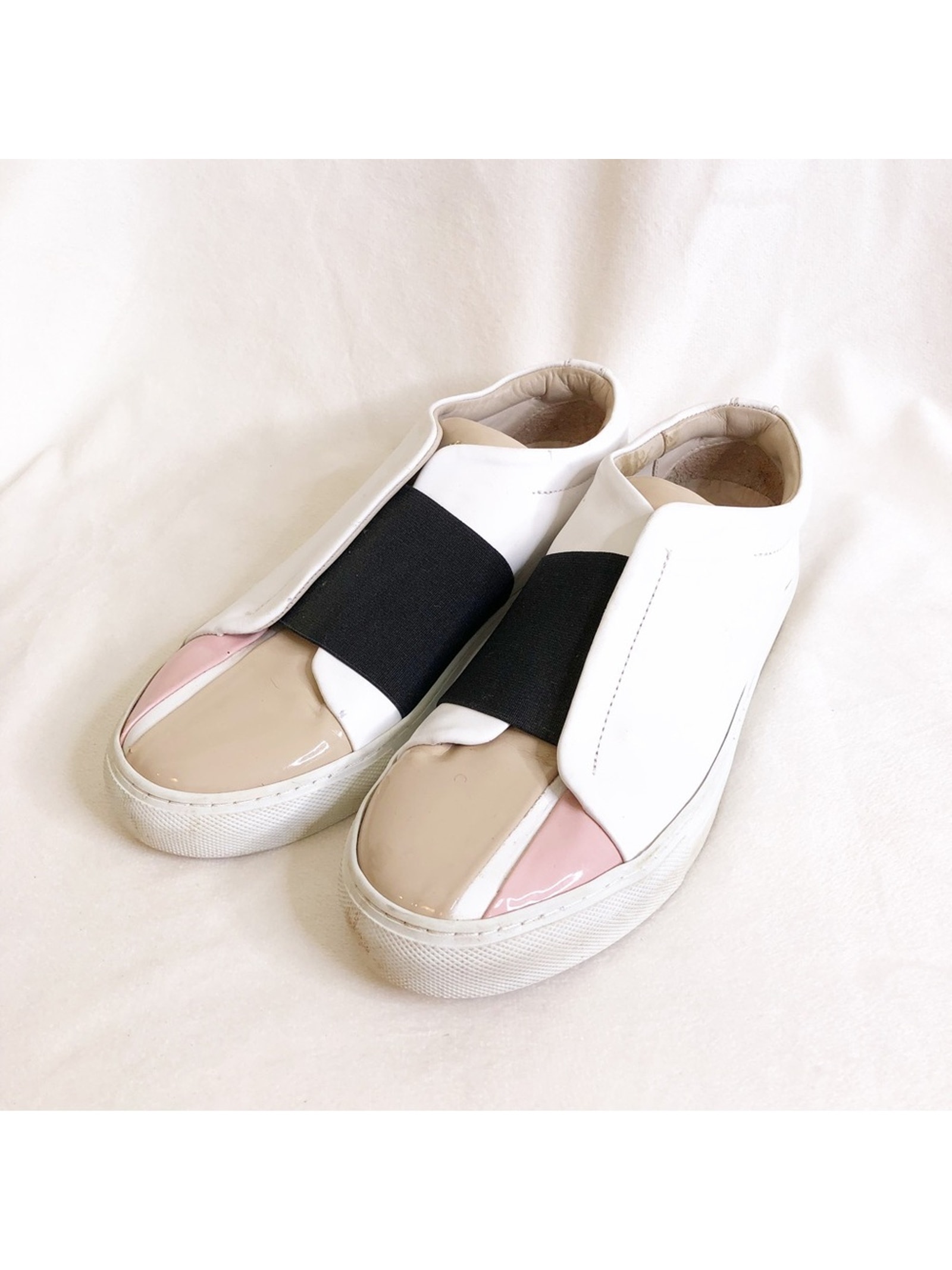 Daniel Essa White Black Tan Pink Leather Slip On Sneakers Size 39 Or Us 8.5